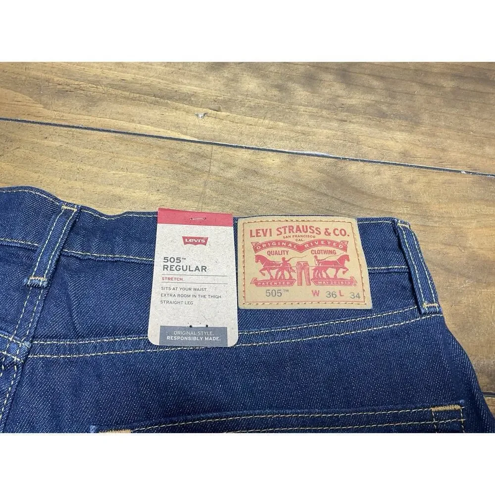 Levi's Men's Classic 505 Regular Fit Jean Straight Leg Dark Blue 36x34 NWT